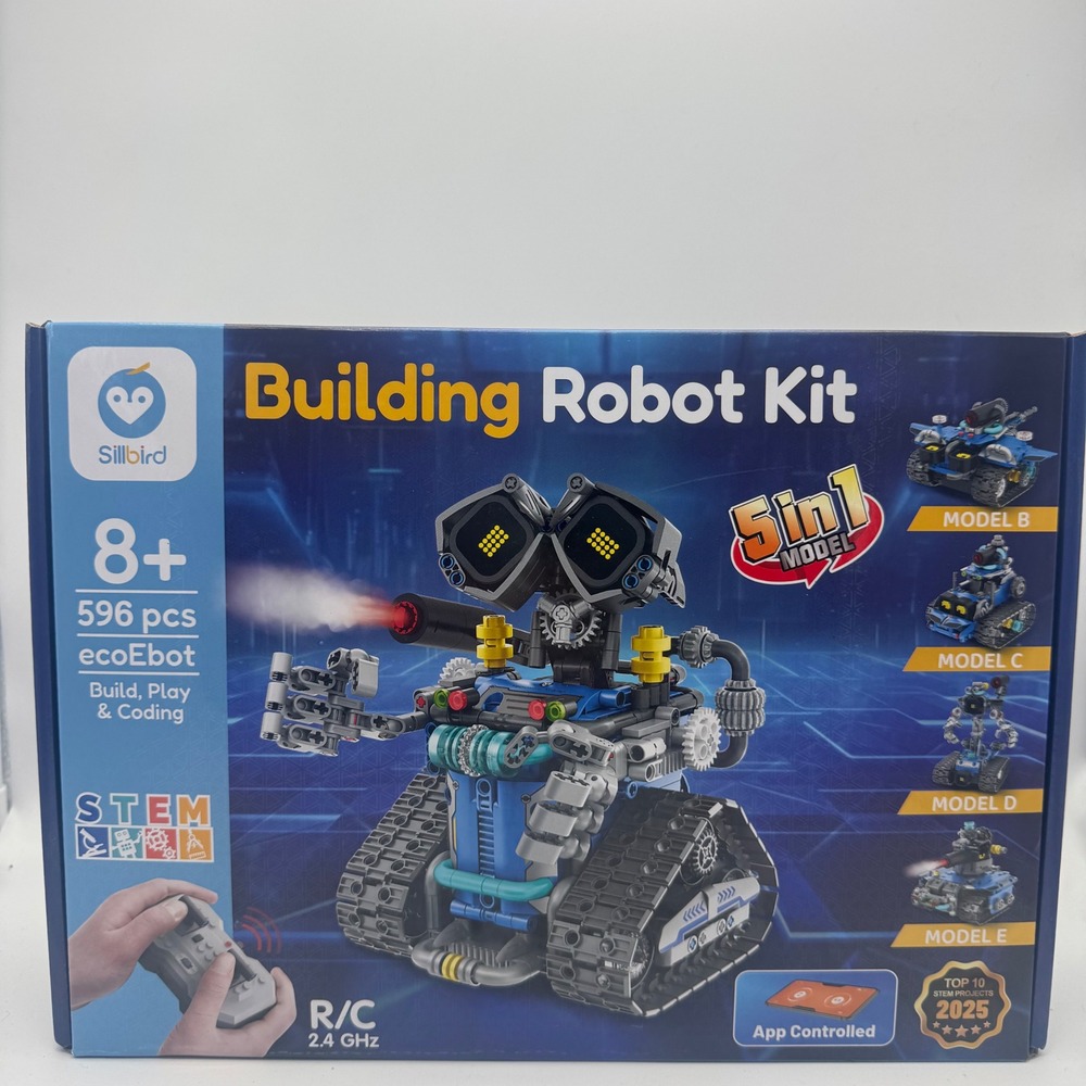 Sillbird STEM 5-in-1 Building Robot Kit 596pcs ecoEbot App Remote Control Toy 8+